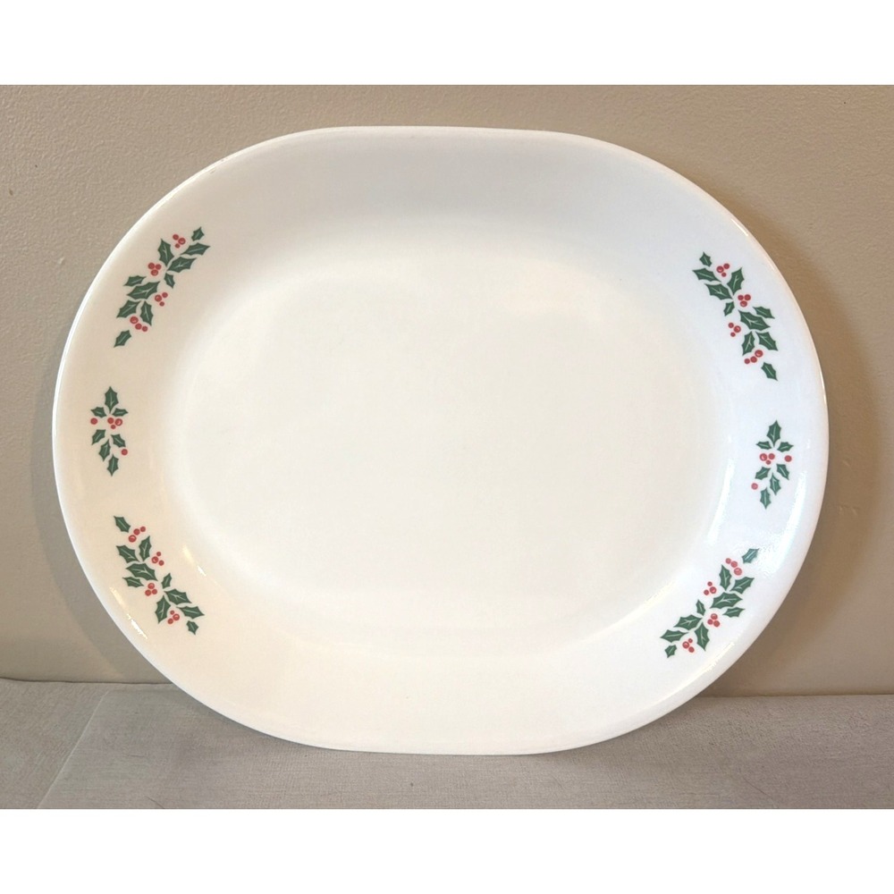 Vintage Corelle by Corning Christmas WINTER HOLLY Oval Serving PLATTER - EUC